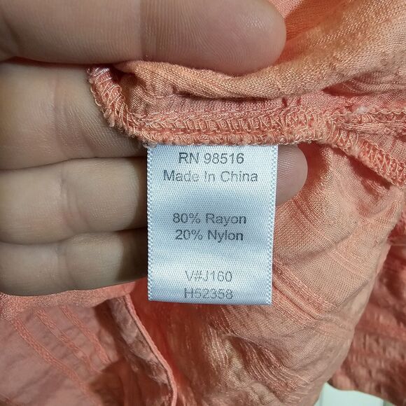 Coldwater Creek Women’s Shirt XL Peach Melon Textured Floral Stripes 3/4 Blouse - Picture 5 of 10